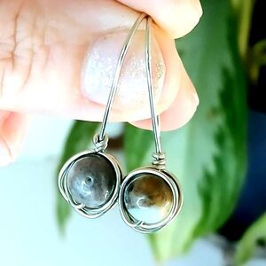 Amazonite Gemstone Wire Wrapped Dangle Earrings - Boho Chic - 1.5" Handmade